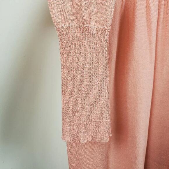 Chicos Open Front Cardigan Peach Metallic Women Size L Long Sleeve Lightweight - Picture 3 of 7